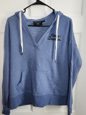 Harley-Davidson Light Blue V-Neck Hoodie with White Drawstrings